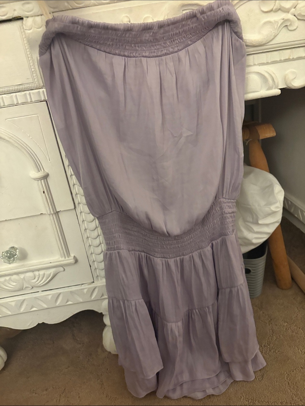 Light Purple Smocked Waist Tiered Maxi Skirt